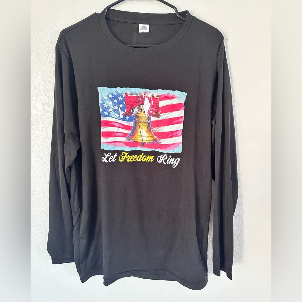 Let Freedom Ring US Flag Black Patriotic Graphic Tee Shirt Large